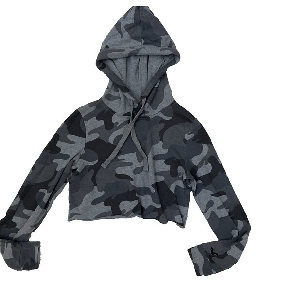 Hollister Girls Medium Boxy Black/Gray Camo Cropped Hoodie - Picture 2 of 9